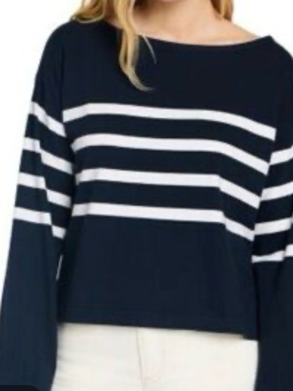 Faherty Navy and White Striped Boatneck Top
